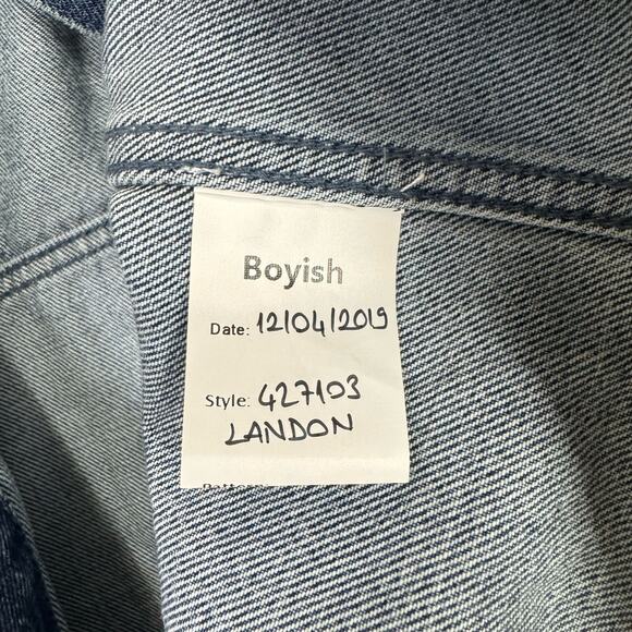 Boyish by HER NWT The Landon Cropped Puff Sleeve Dark Wash Button Jean Jacket - Picture 14 of 15